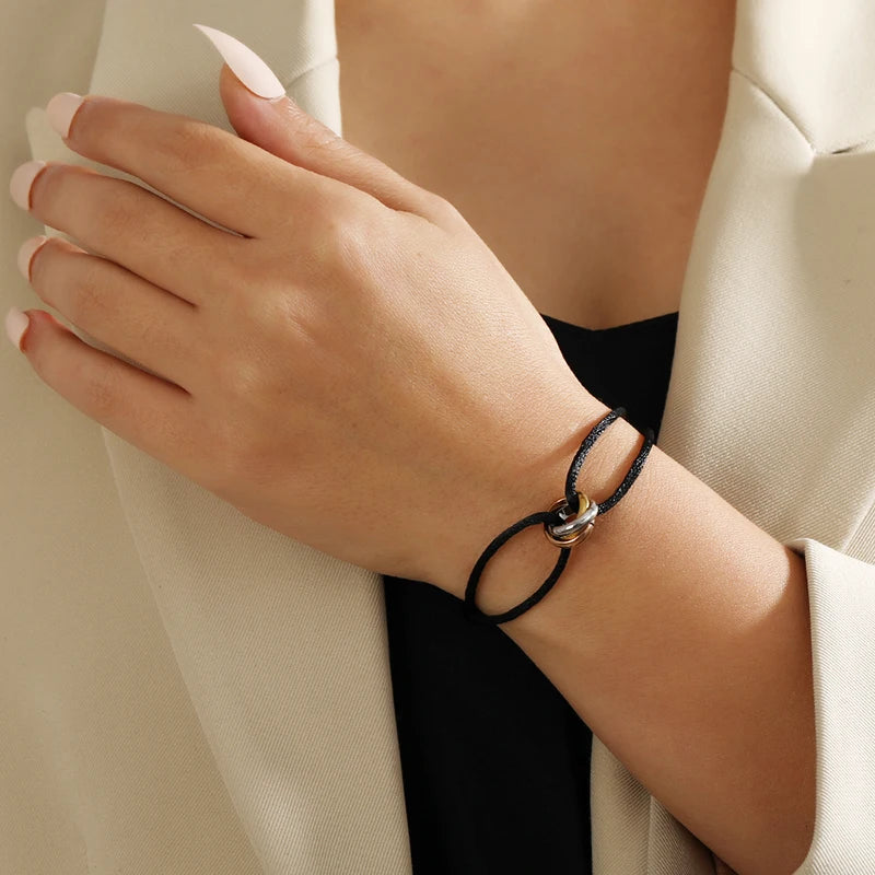 Bracelet Réglable Unisexe – Corde & Métal Doré | Bijou Minimaliste