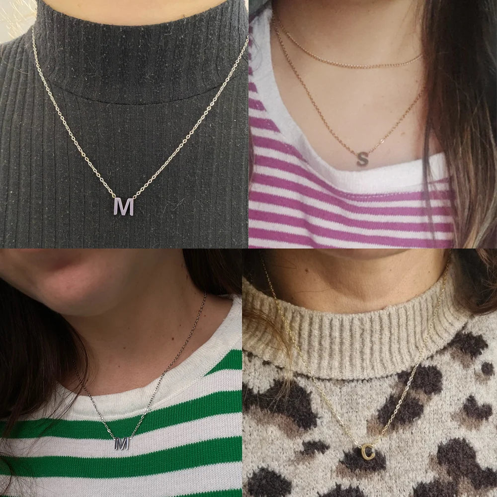 Collier Pendentif Initiale A-Z – Acier Inoxydable Doré ou Argenté | Idée Cadeau Femme