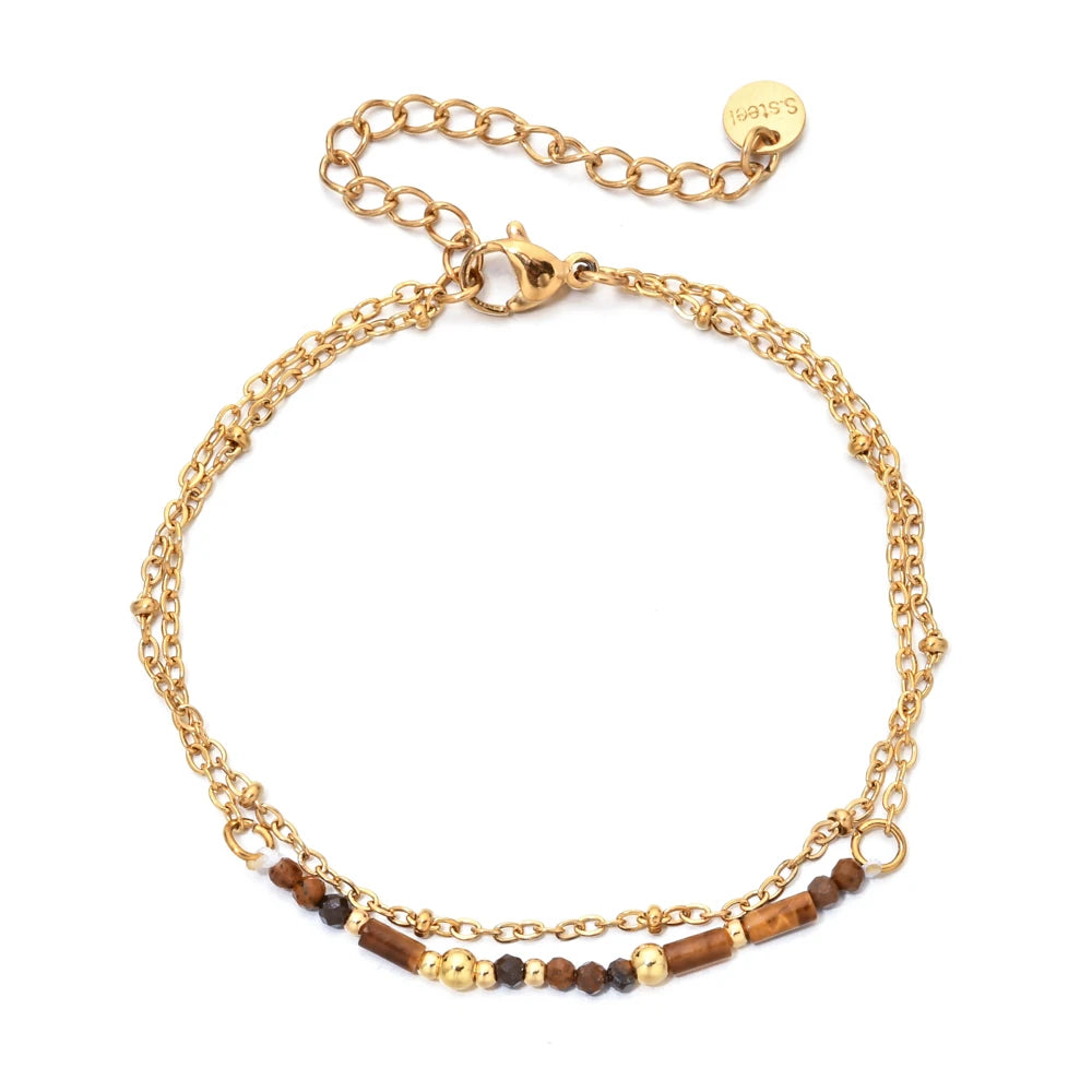 Bracelet Bohème Pierre Naturelle Plaqué Or 18K – Lapis Lazuli, Turquoise & Pierres Fines | Fait Main