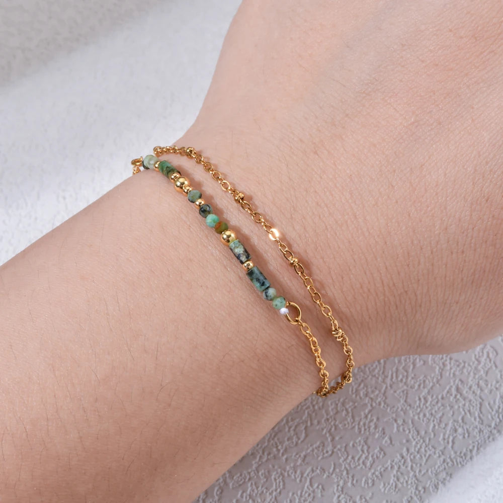 Bracelet Bohème Pierre Naturelle Plaqué Or 18K – Lapis Lazuli, Turquoise & Pierres Fines | Fait Main