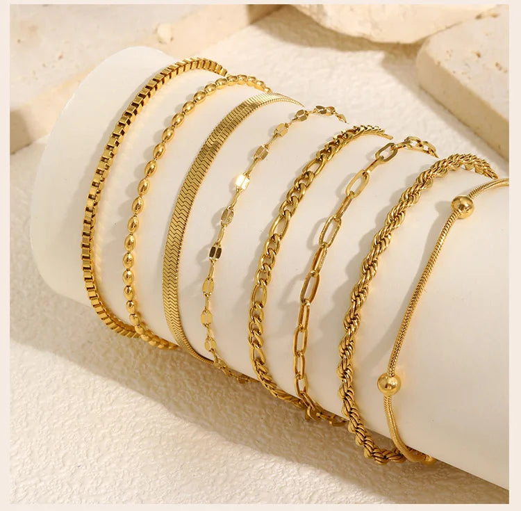 Bracelet Chaîne Chevron Plaqué Or – Acier Inoxydable, Waterproof & Empilable