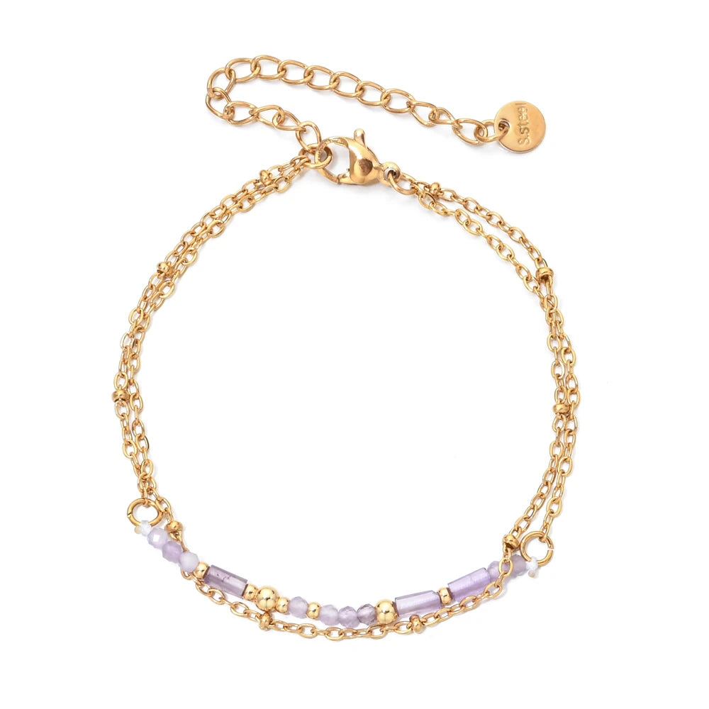 Bracelet Bohème Pierre Naturelle Plaqué Or 18K – Lapis Lazuli, Turquoise & Pierres Fines | Fait Main
