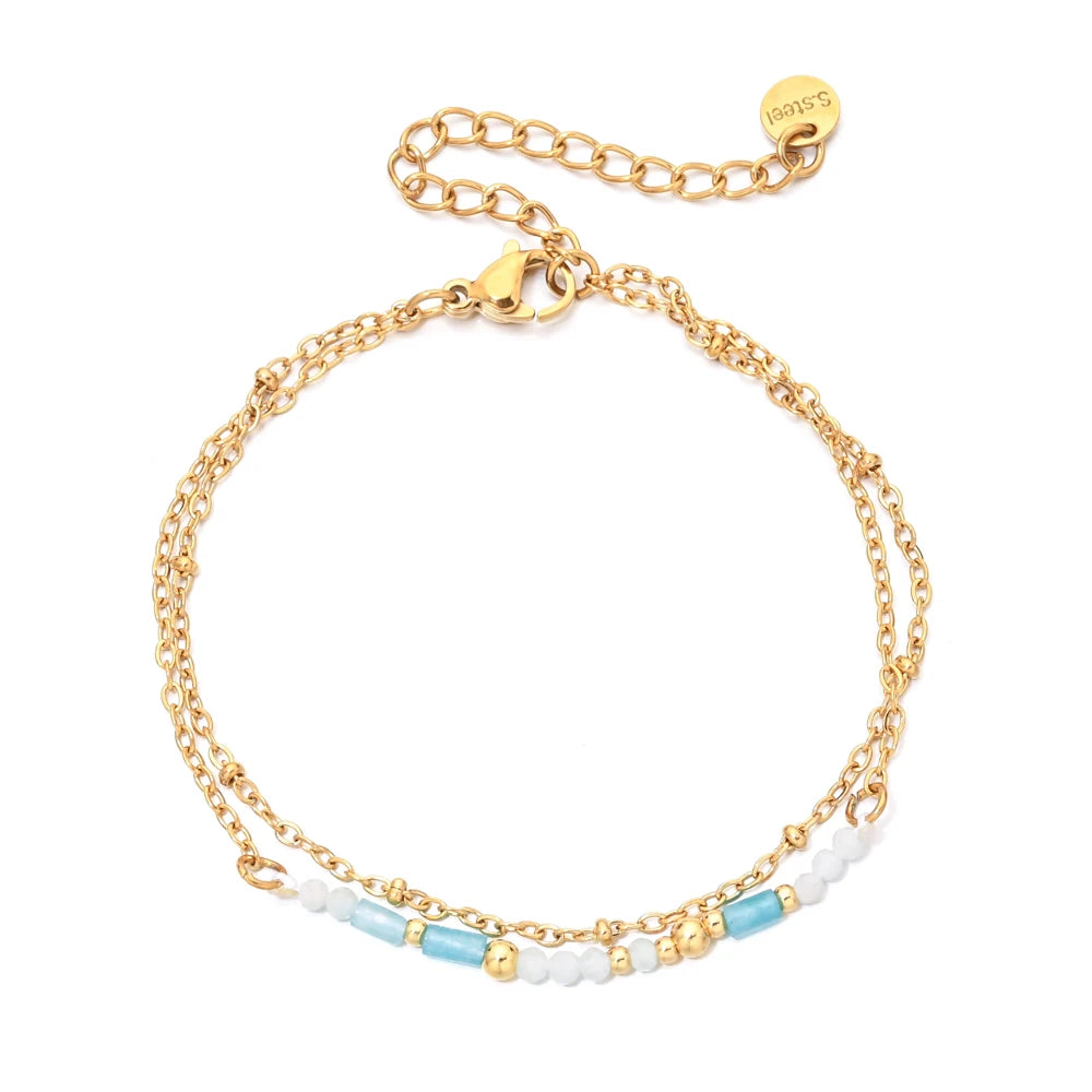 Bracelet Bohème Pierre Naturelle Plaqué Or 18K – Lapis Lazuli, Turquoise & Pierres Fines | Fait Main