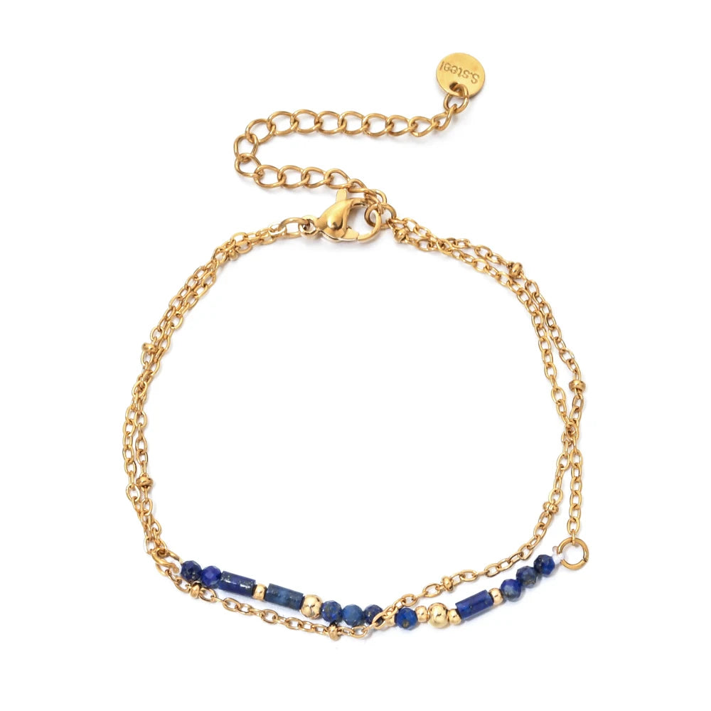 Bracelet Bohème Pierre Naturelle Plaqué Or 18K – Lapis Lazuli, Turquoise & Pierres Fines | Fait Main