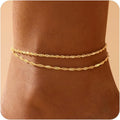 Bracelets de Cheville Dorés pour Femme – Set Superposé Plaqué Or 14K, Acier Inoxydable Waterproof