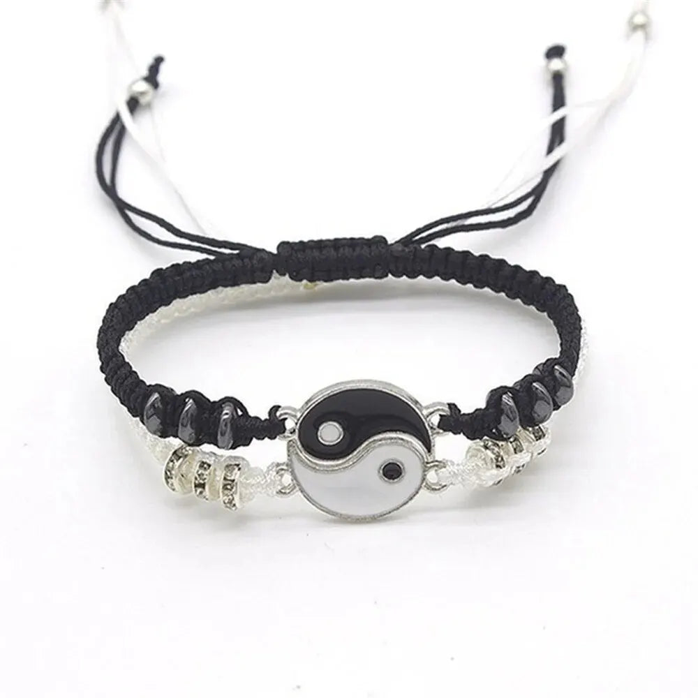 Set Duo Bracelets Couple Yin & Yang – Corde Réglable Noir & Blanc