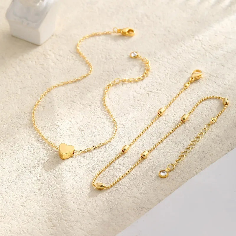 Bracelets de Cheville Dorés pour Femme – Set Superposé Plaqué Or 14K, Acier Inoxydable Waterproof
