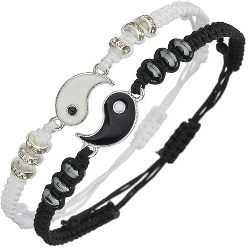 Set Duo Bracelets Couple Yin & Yang – Corde Réglable Noir & Blanc