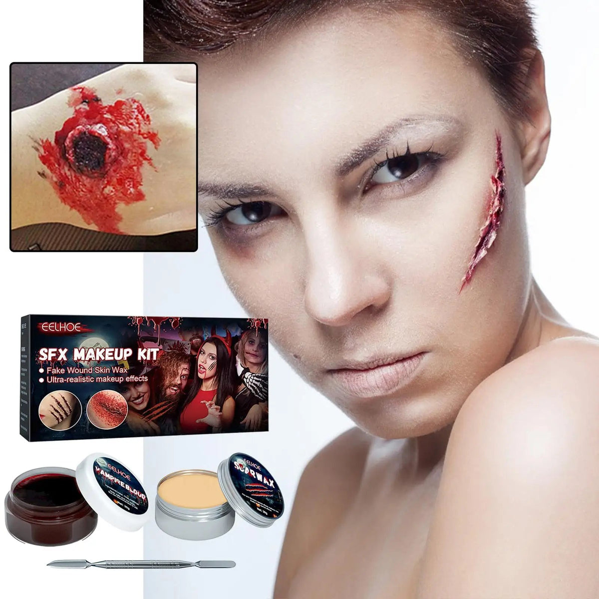 Kit Maquillage Halloween Professionnel - Effets Spéciaux Cicatrices & Faux Sang - NovaPick