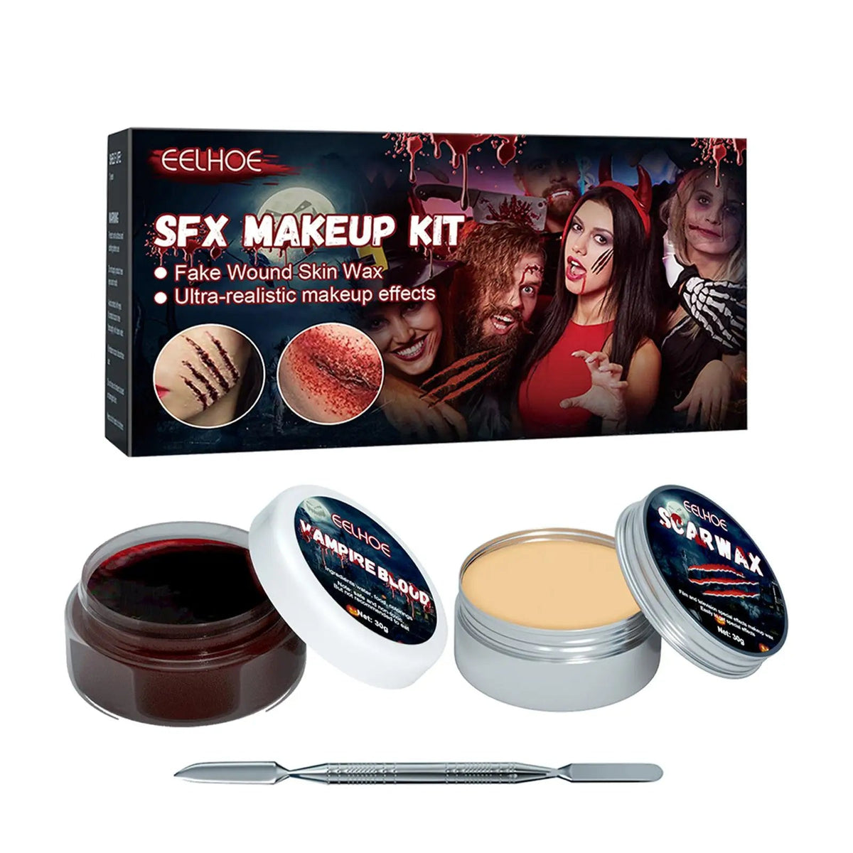Kit Maquillage Halloween Professionnel - Effets Spéciaux Cicatrices & Faux Sang - NovaPick