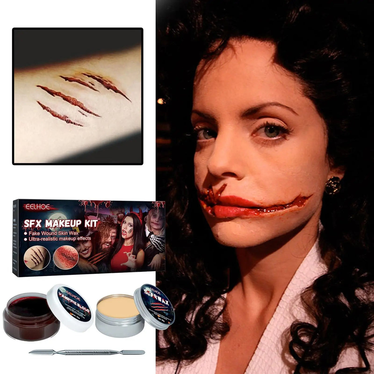 Kit Maquillage Halloween Professionnel - Effets Spéciaux Cicatrices & Faux Sang - NovaPick