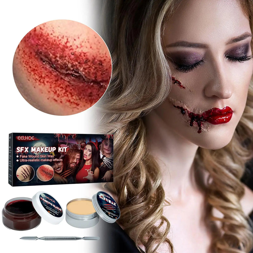 Kit Maquillage Halloween Professionnel - Effets Spéciaux Cicatrices & Faux Sang - NovaPick