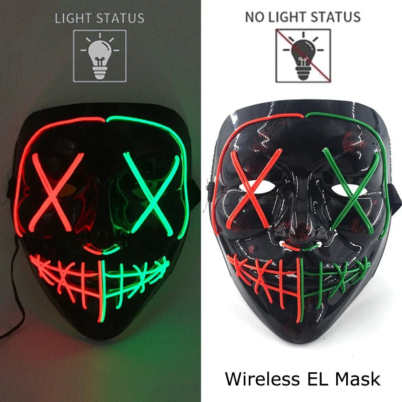 Masque LED Néon Lumineux Halloween - Sans Fil, 10 Couleurs - NovaPick