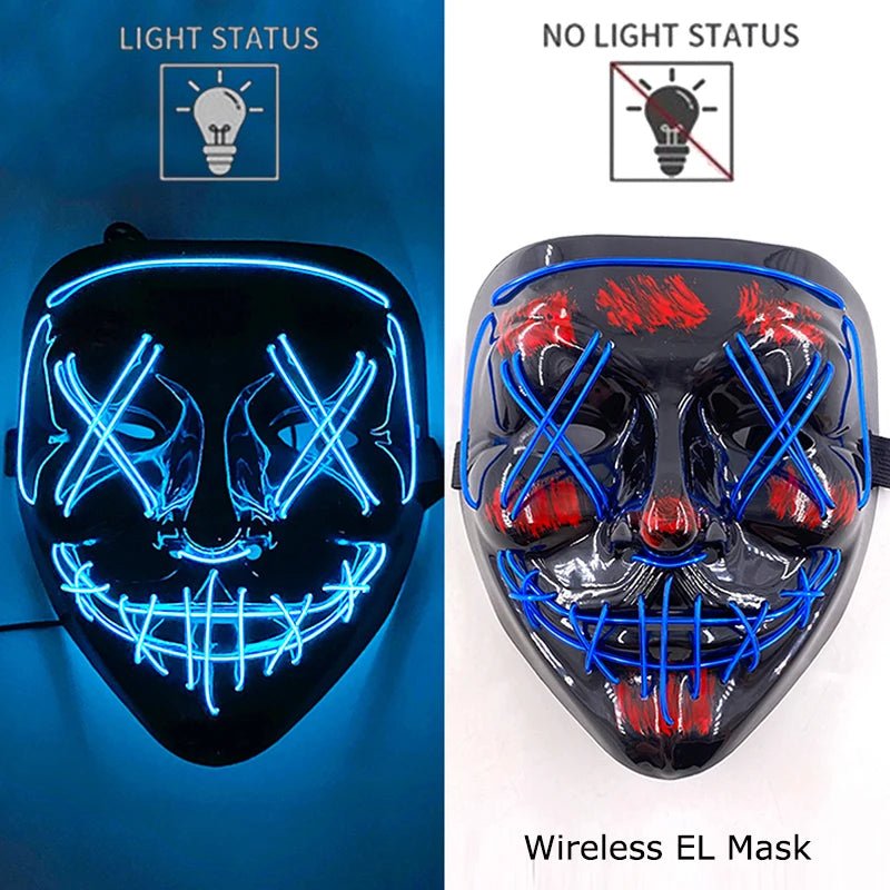 Masque LED Néon Lumineux Halloween - Sans Fil, 10 Couleurs - NovaPick