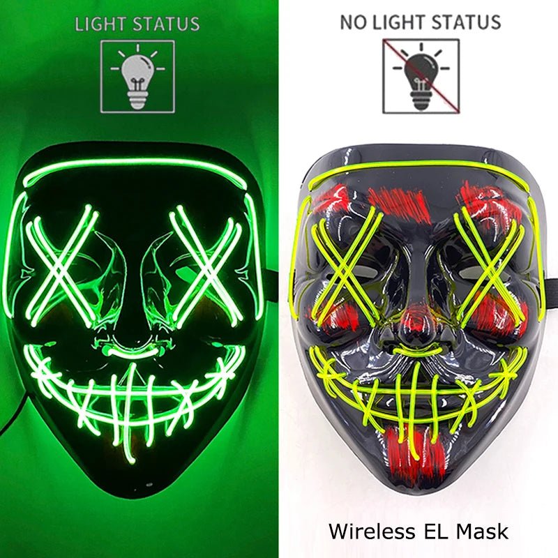 Masque LED Néon Lumineux Halloween - Sans Fil, 10 Couleurs - NovaPick