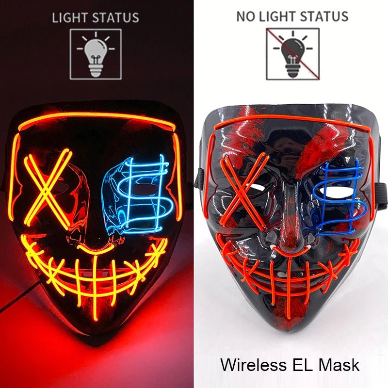 Masque LED Néon Lumineux Halloween - Sans Fil, 10 Couleurs - NovaPick