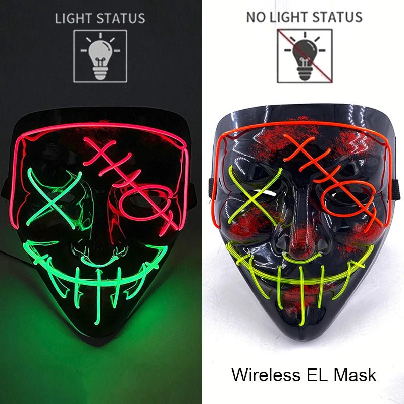 Masque LED Néon Lumineux Halloween - Sans Fil, 10 Couleurs - NovaPick