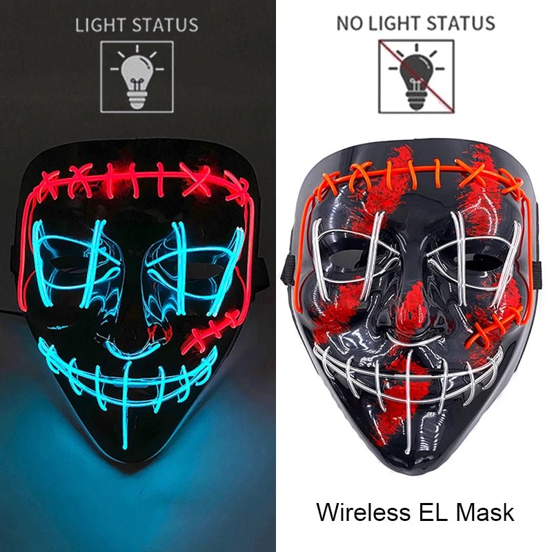 Masque LED Néon Lumineux Halloween - Sans Fil, 10 Couleurs - NovaPick