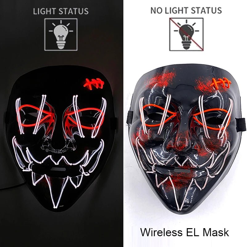 Masque LED Néon Lumineux Halloween - Sans Fil, 10 Couleurs - NovaPick