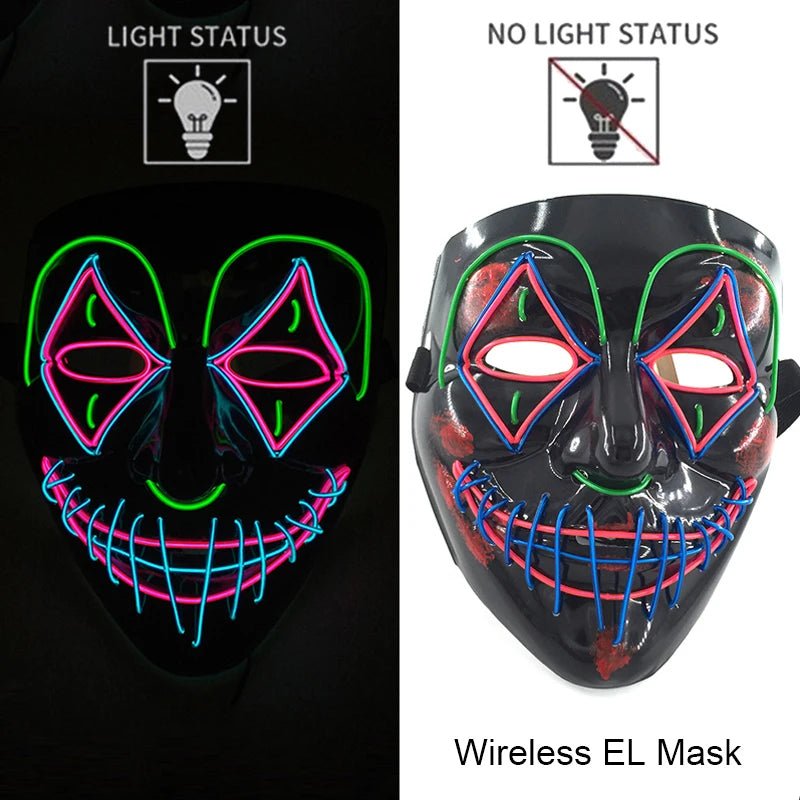 Masque LED Néon Lumineux Halloween - Sans Fil, 10 Couleurs - NovaPick