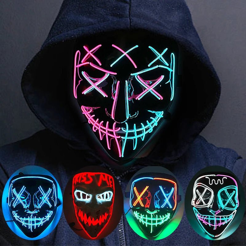 Masque LED Néon Lumineux Halloween - Sans Fil, 10 Couleurs - NovaPick