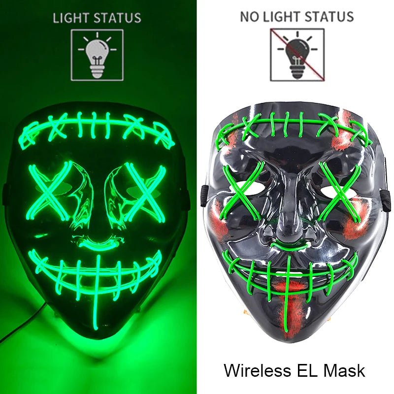 Masque LED Néon Lumineux Halloween - Sans Fil, 10 Couleurs - NovaPick