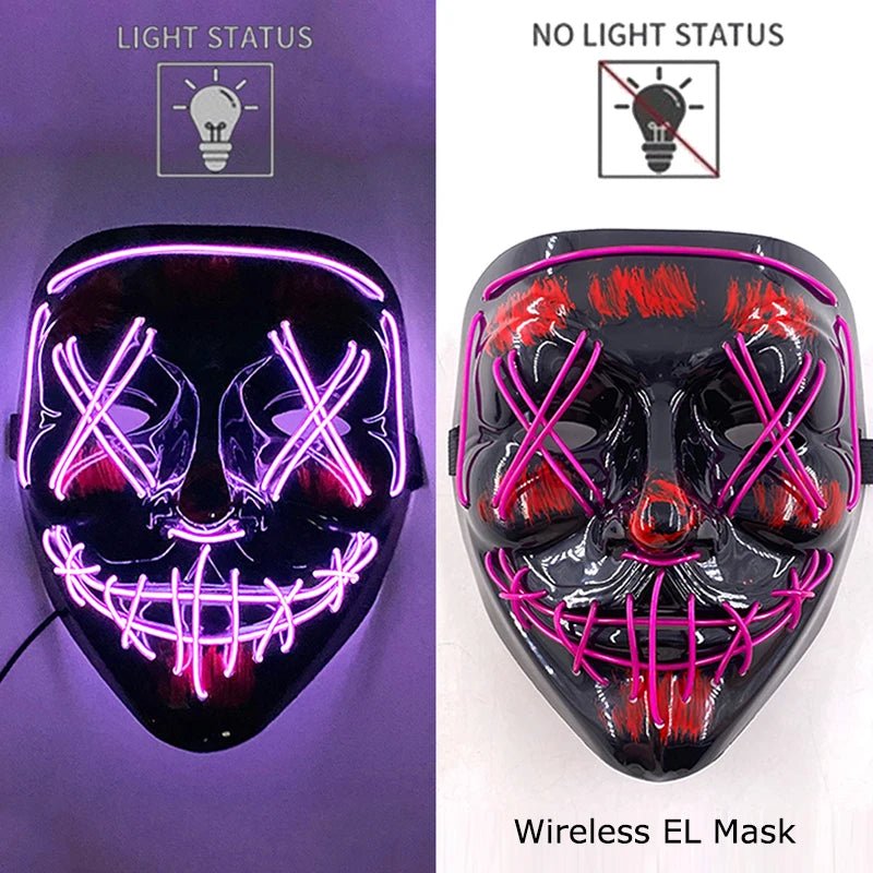 Masque LED Néon Lumineux Halloween - Sans Fil, 10 Couleurs - NovaPick