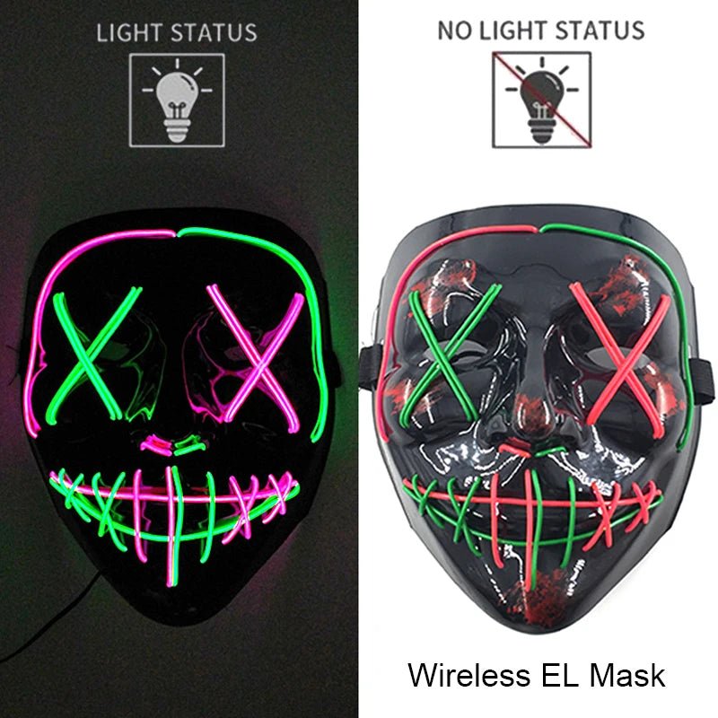 Masque LED Néon Lumineux Halloween - Sans Fil, 10 Couleurs - NovaPick