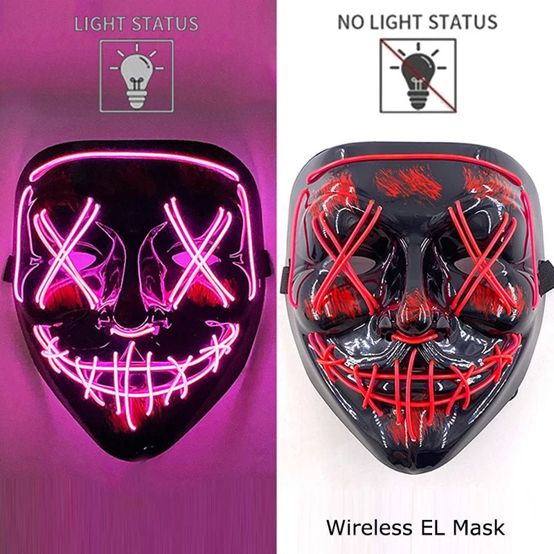 Masque LED Néon Lumineux Halloween - Sans Fil, 10 Couleurs - NovaPick