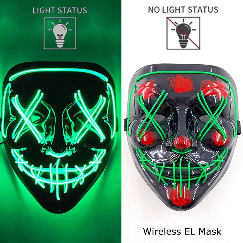 Masque LED Néon Lumineux Halloween - Sans Fil, 10 Couleurs - NovaPick