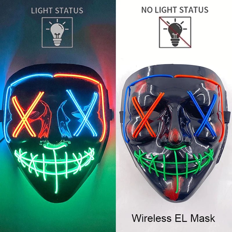 Masque LED Néon Lumineux Halloween - Sans Fil, 10 Couleurs - NovaPick