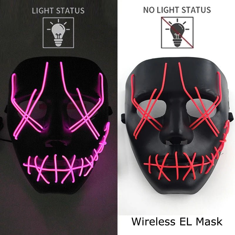 Masque LED Néon Lumineux Halloween - Sans Fil, 10 Couleurs - NovaPick