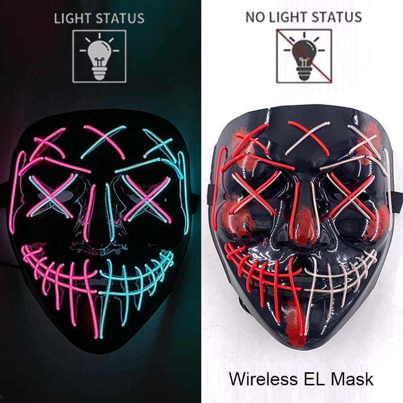 Masque LED Néon Lumineux Halloween - Sans Fil, 10 Couleurs - NovaPick