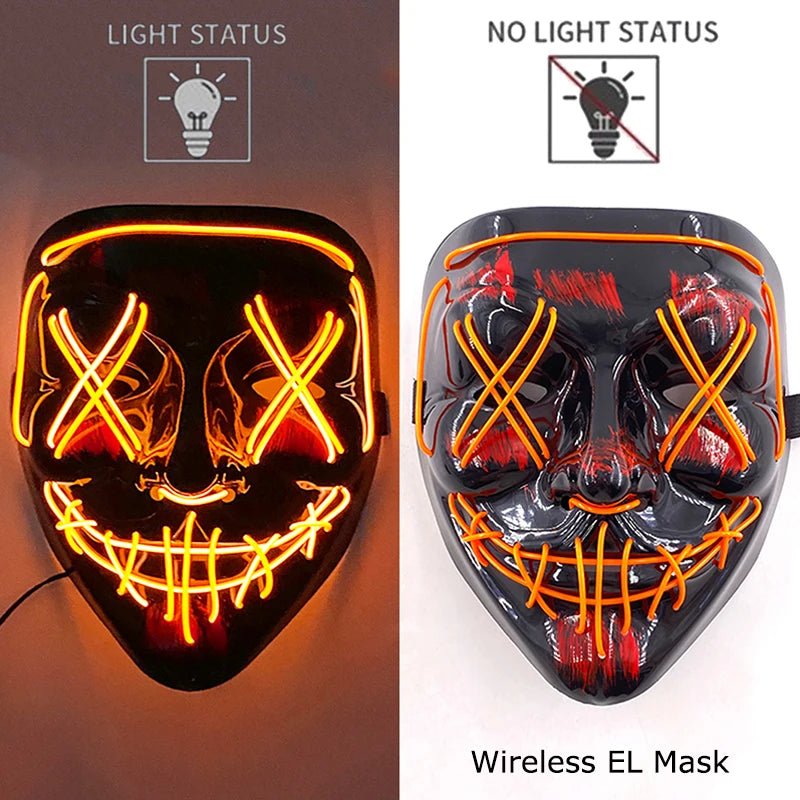 Masque LED Néon Lumineux Halloween - Sans Fil, 10 Couleurs - NovaPick