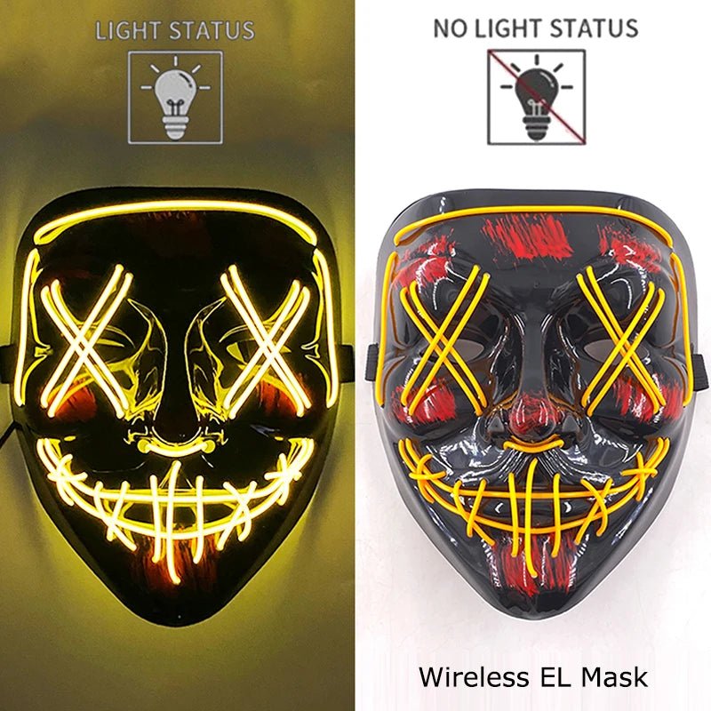 Masque LED Néon Lumineux Halloween - Sans Fil, 10 Couleurs - NovaPick