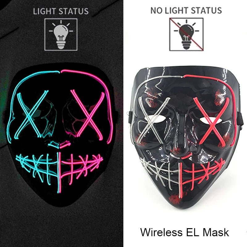 Masque LED Néon Lumineux Halloween - Sans Fil, 10 Couleurs - NovaPick