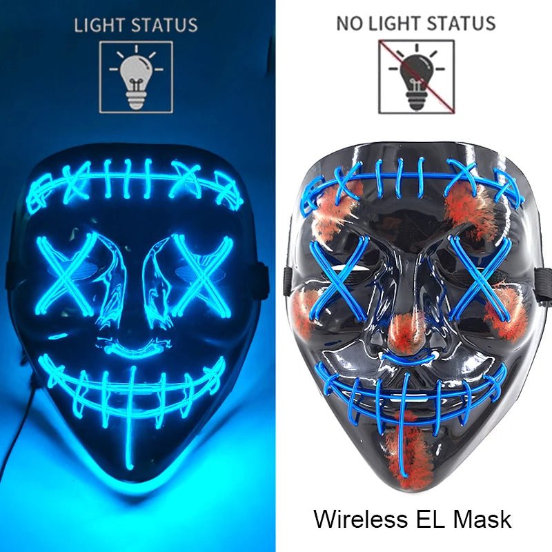 Masque LED Néon Lumineux Halloween - Sans Fil, 10 Couleurs - NovaPick