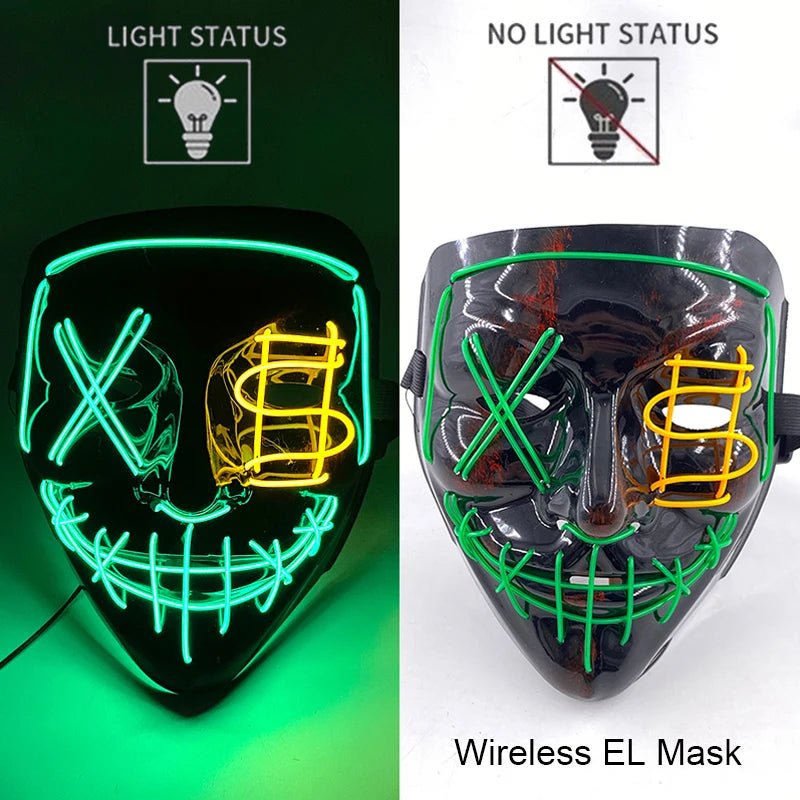 Masque LED Néon Lumineux Halloween - Sans Fil, 10 Couleurs - NovaPick