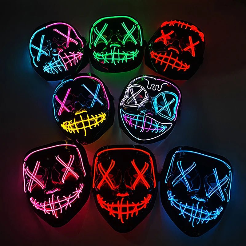 Masque LED Néon Lumineux Halloween - Sans Fil, 10 Couleurs - NovaPick