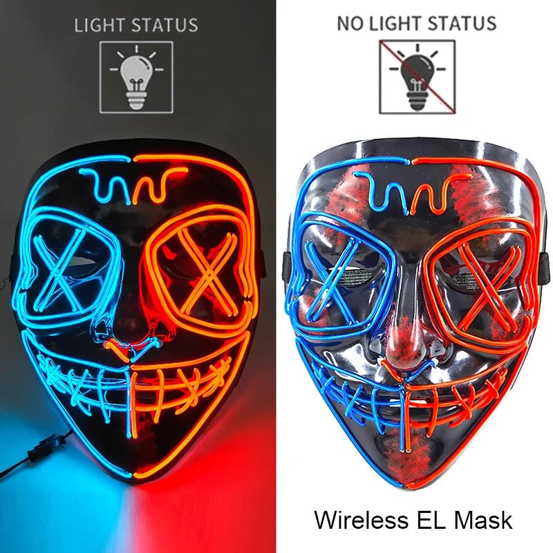 Masque LED Néon Lumineux Halloween - Sans Fil, 10 Couleurs - NovaPick