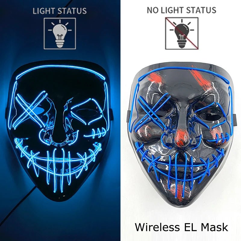 Masque LED Néon Lumineux Halloween - Sans Fil, 10 Couleurs - NovaPick