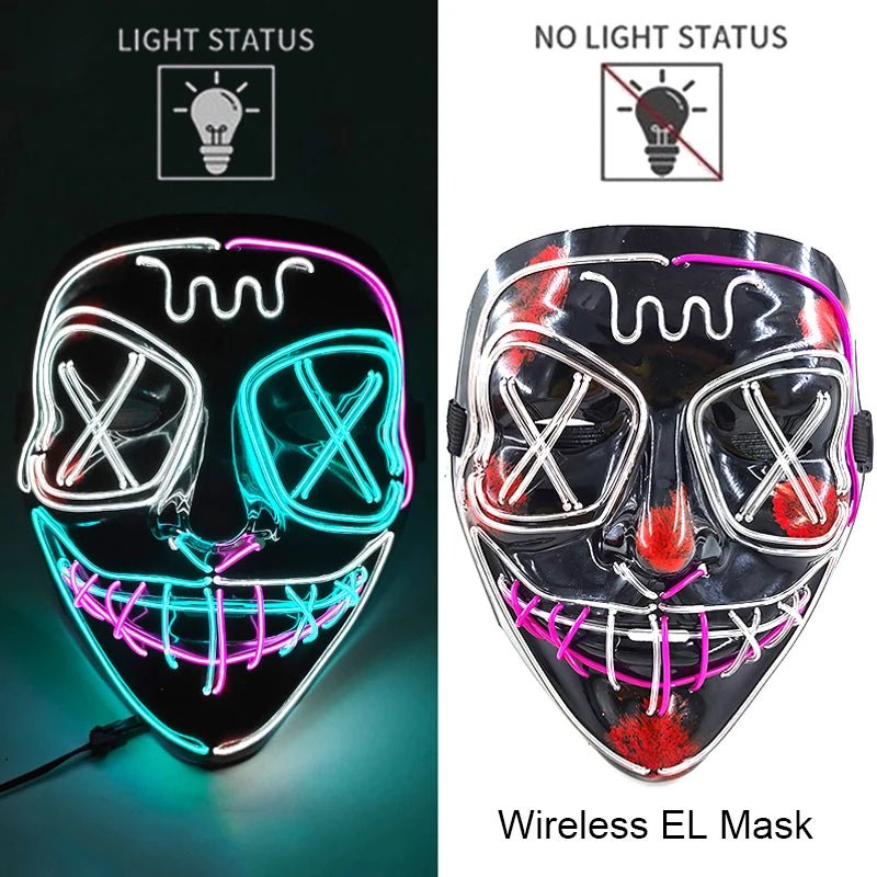 Masque LED Néon Lumineux Halloween - Sans Fil, 10 Couleurs - NovaPick