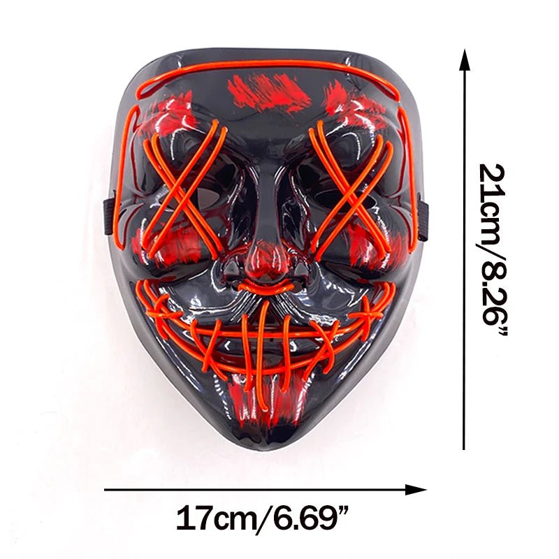 Masque LED Néon Lumineux Halloween - Sans Fil, 10 Couleurs - NovaPick
