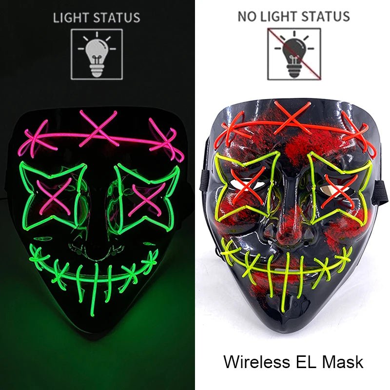 Masque LED Néon Lumineux Halloween - Sans Fil, 10 Couleurs - NovaPick