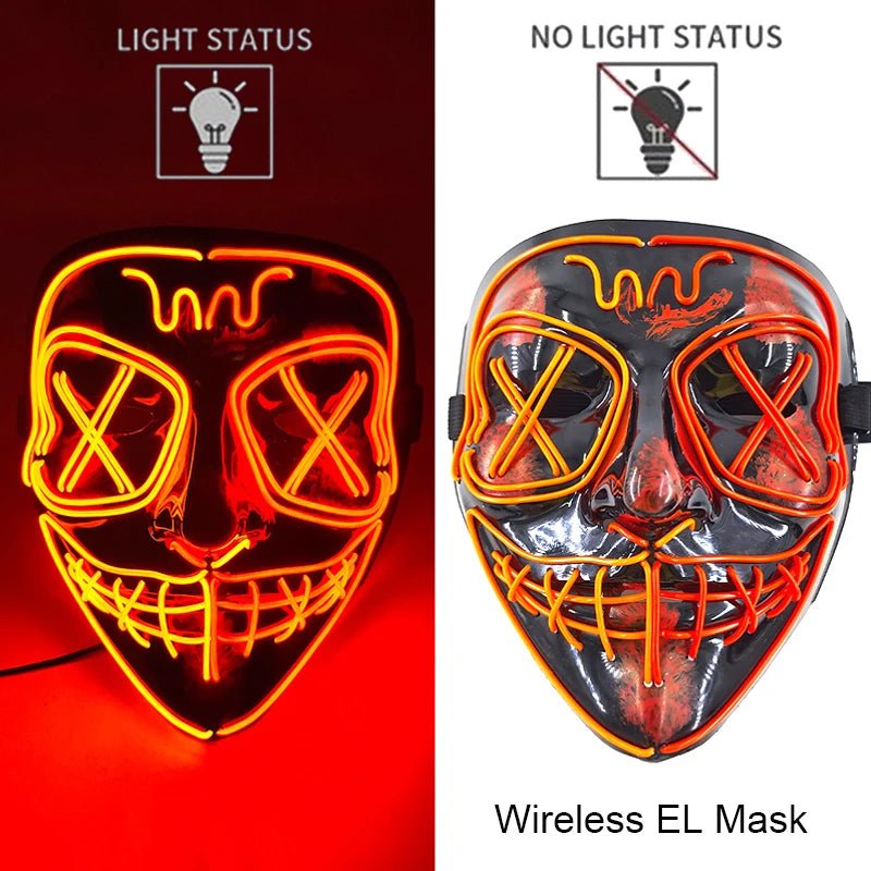 Masque LED Néon Lumineux Halloween - Sans Fil, 10 Couleurs - NovaPick