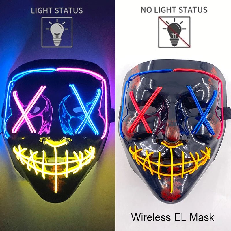 Masque LED Néon Lumineux Halloween - Sans Fil, 10 Couleurs - NovaPick