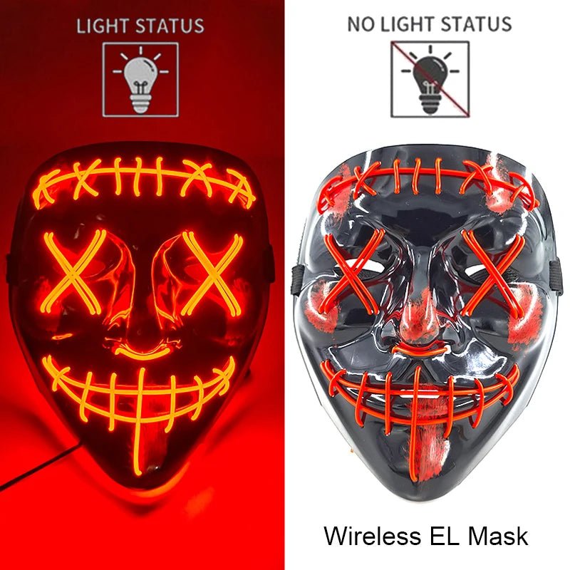 Masque LED Néon Lumineux Halloween - Sans Fil, 10 Couleurs - NovaPick