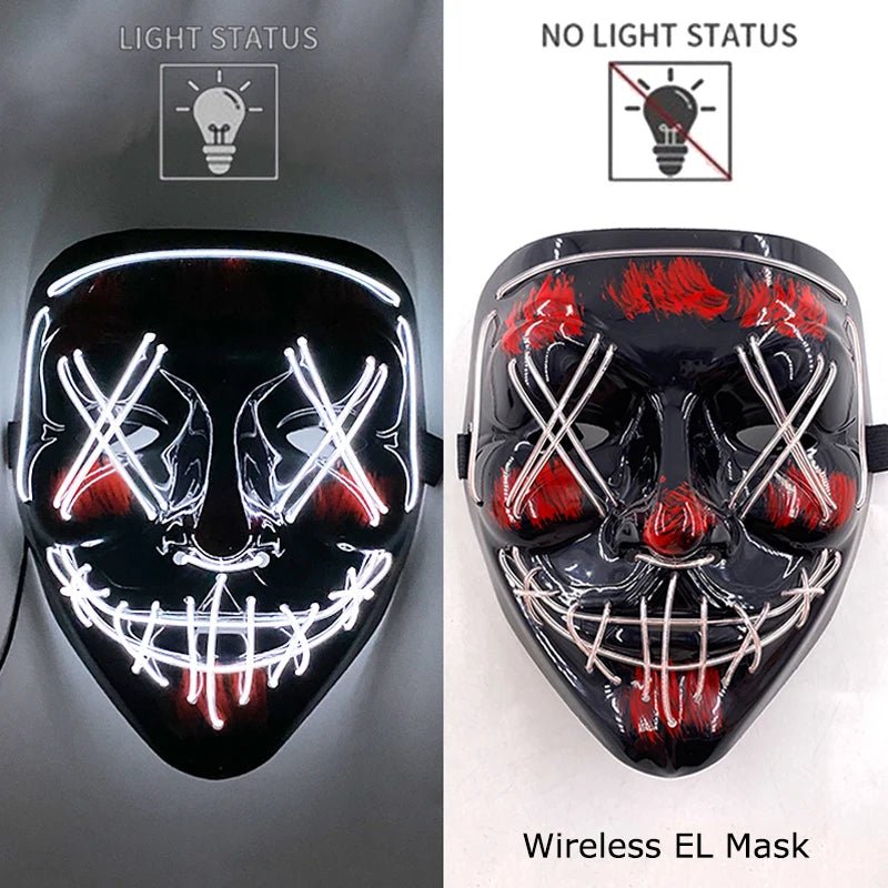Masque LED Néon Lumineux Halloween - Sans Fil, 10 Couleurs - NovaPick