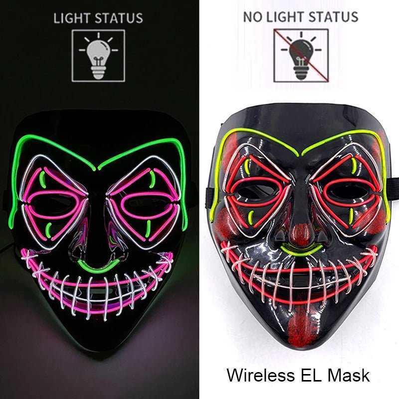 Masque LED Néon Lumineux Halloween - Sans Fil, 10 Couleurs - NovaPick