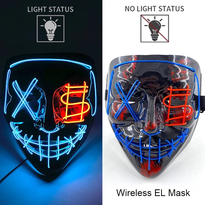 Masque LED Néon Lumineux Halloween - Sans Fil, 10 Couleurs - NovaPick